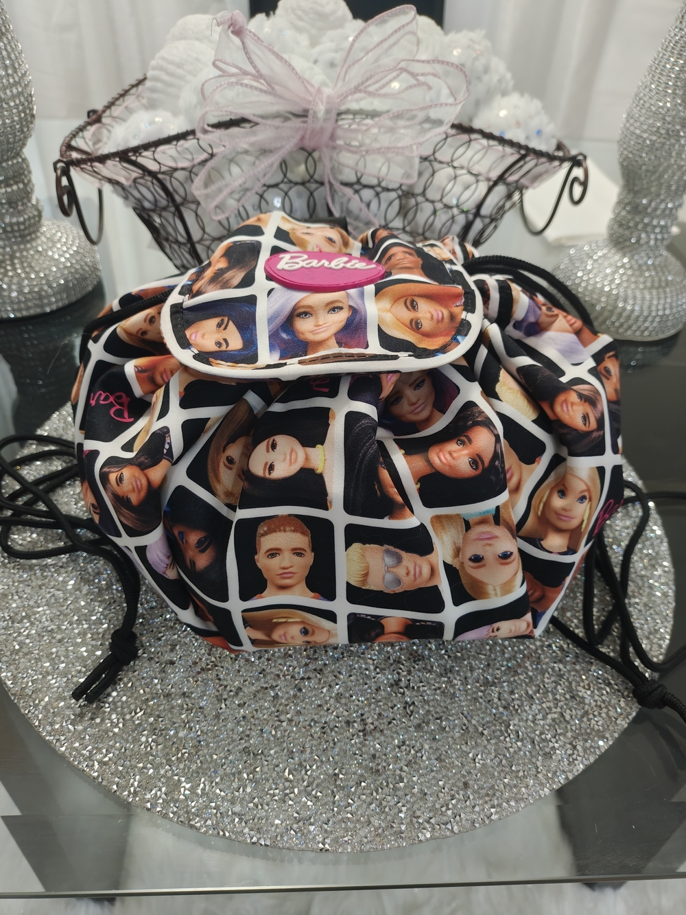2023 Matell Barbie Pouch Drawstring Makeup Bag Lay N Go Cosmetic Organizer RARE